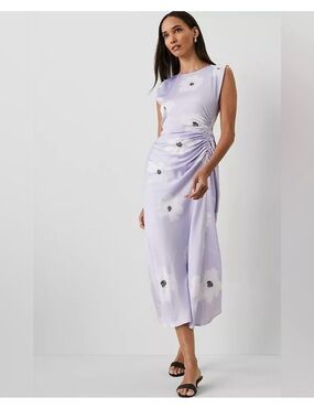 NWT Ann Taylor Sleeveless Lavender Floral Ruched Midi Dress